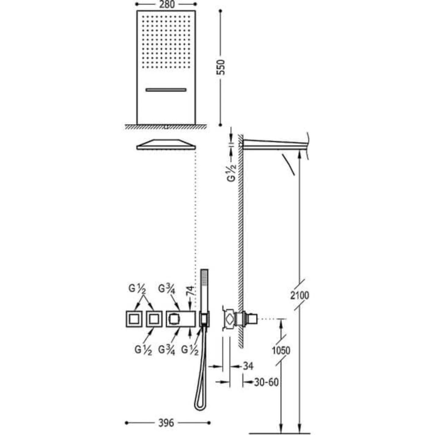 Душовий набір з термостатом Tres Block system ВЧ (20725302BM) - Фото 1